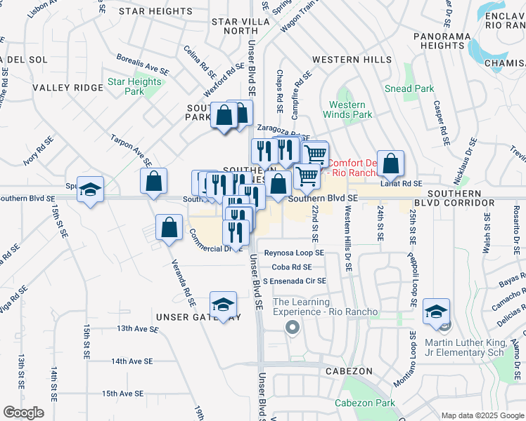 map of restaurants, bars, coffee shops, grocery stores, and more near in Rio Rancho