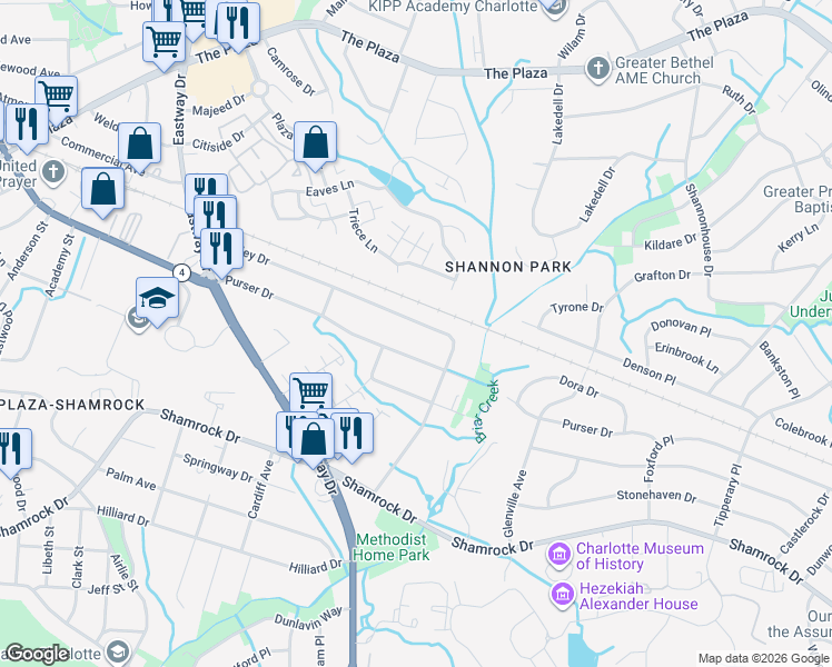 map of restaurants, bars, coffee shops, grocery stores, and more near in Charlotte