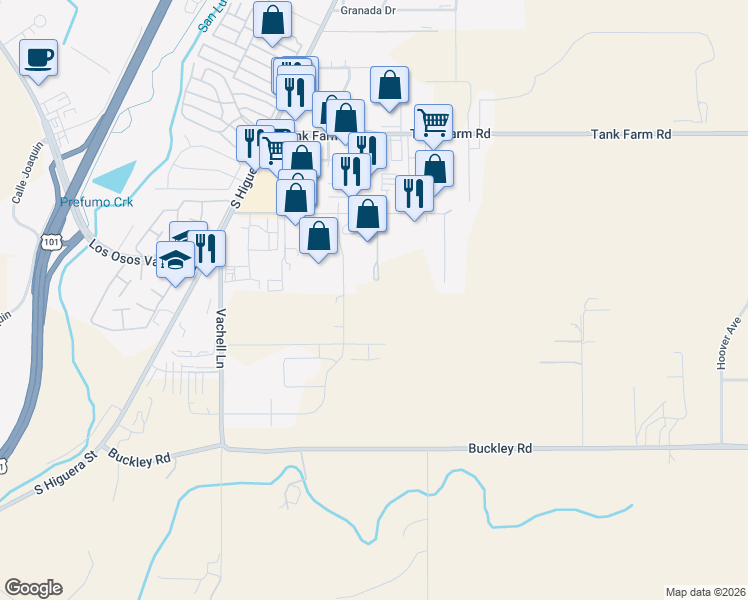 map of restaurants, bars, coffee shops, grocery stores, and more near in San Luis Obispo