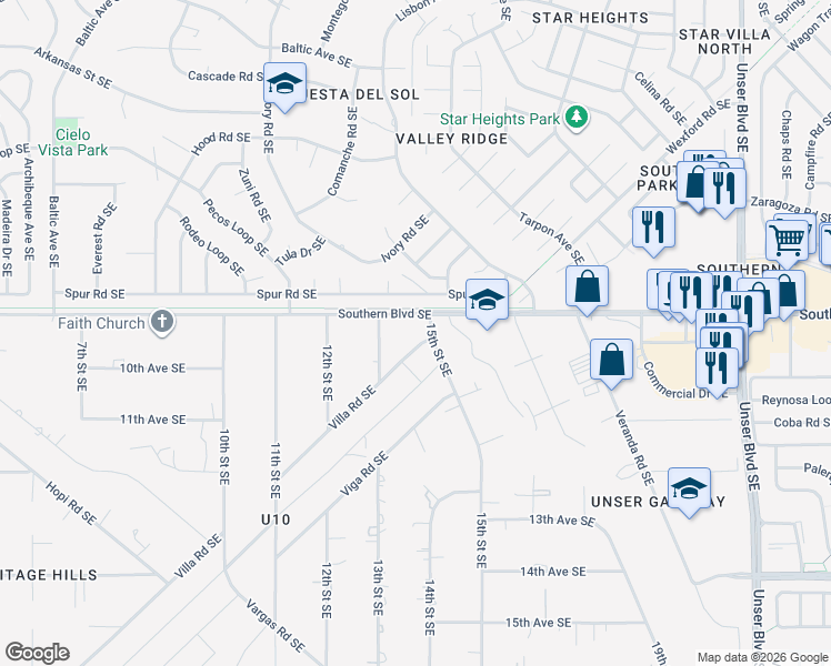 map of restaurants, bars, coffee shops, grocery stores, and more near 1020 13th Street Southeast in Rio Rancho