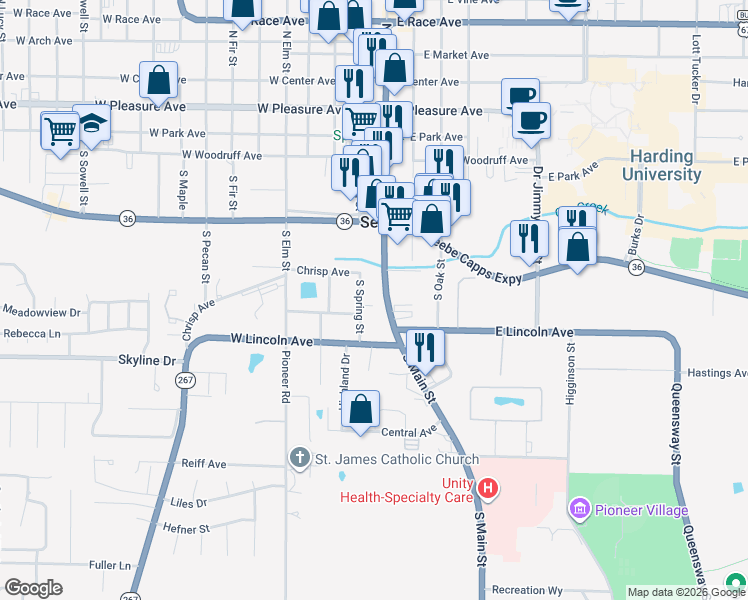 map of restaurants, bars, coffee shops, grocery stores, and more near 821 U.S. 67 Business in Searcy