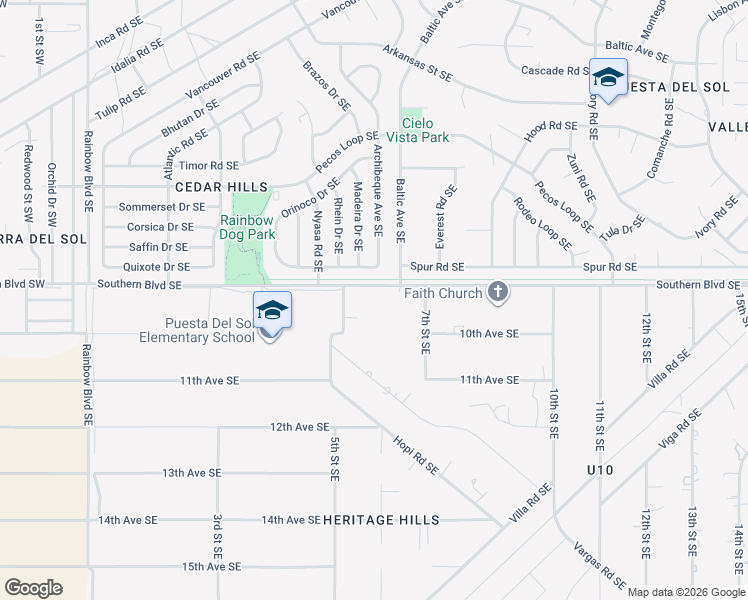 map of restaurants, bars, coffee shops, grocery stores, and more near 508 Southern Boulevard Southeast in Rio Rancho