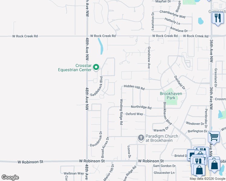 map of restaurants, bars, coffee shops, grocery stores, and more near 4541 Steeplechase Drive in Norman
