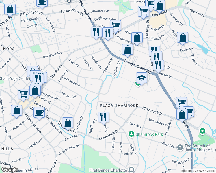 map of restaurants, bars, coffee shops, grocery stores, and more near 1807 Academy Street in Charlotte