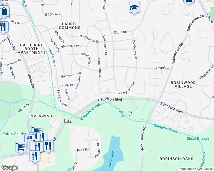 map of restaurants, bars, coffee shops, grocery stores, and more near 1445 Kings Court in Gastonia