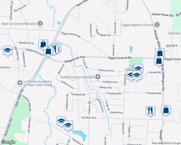 map of restaurants, bars, coffee shops, grocery stores, and more near 4222 Trudy Street in Memphis