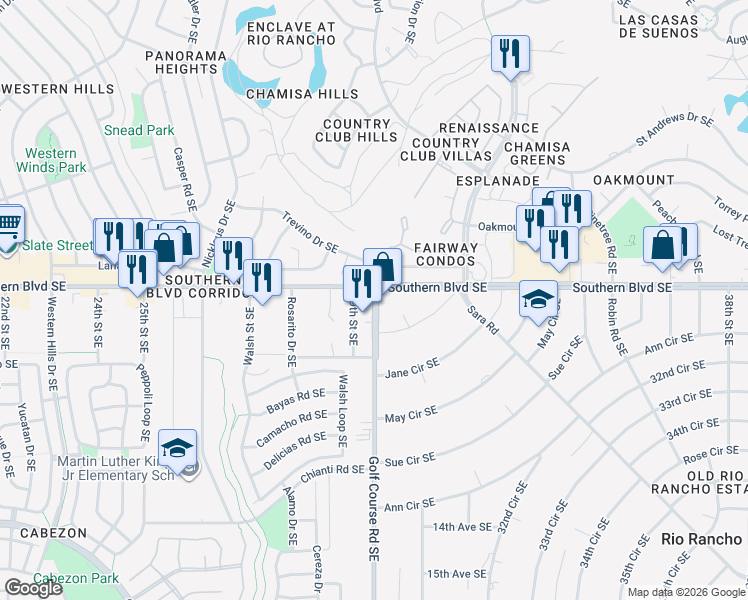 map of restaurants, bars, coffee shops, grocery stores, and more near 515 Golf Course Road Southeast in Rio Rancho