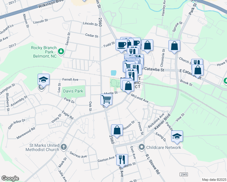 map of restaurants, bars, coffee shops, grocery stores, and more near 30 Myrtle Street in Cramerton