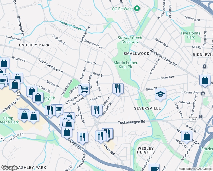 map of restaurants, bars, coffee shops, grocery stores, and more near in Charlotte