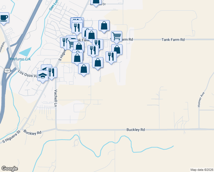 map of restaurants, bars, coffee shops, grocery stores, and more near in San Luis Obispo