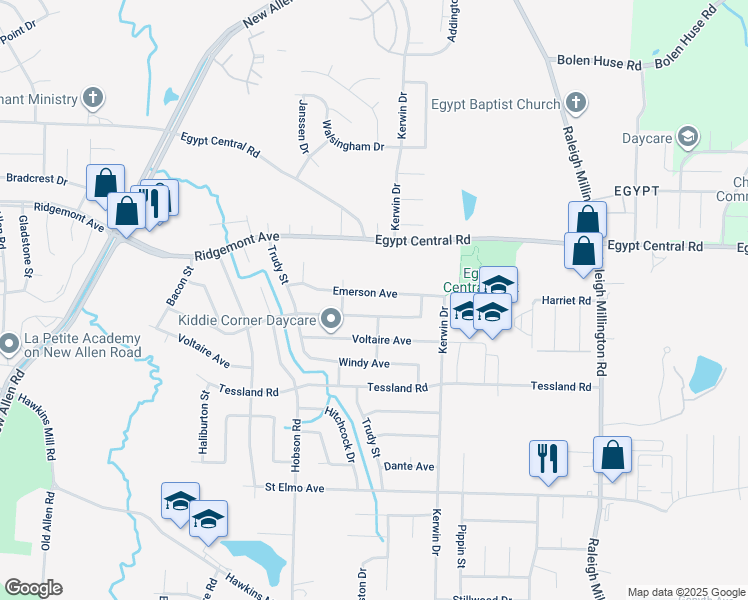 map of restaurants, bars, coffee shops, grocery stores, and more near 3839 Emerson Avenue in Memphis