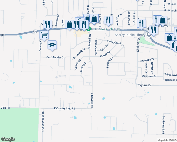 map of restaurants, bars, coffee shops, grocery stores, and more near 2311 Orleans Place in Searcy