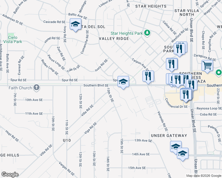 map of restaurants, bars, coffee shops, grocery stores, and more near 1080 15th Street Southeast in Rio Rancho