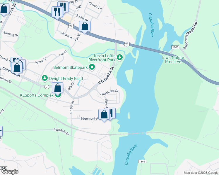 map of restaurants, bars, coffee shops, grocery stores, and more near 45 Court Street in Belmont