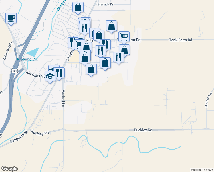 map of restaurants, bars, coffee shops, grocery stores, and more near in San Luis Obispo