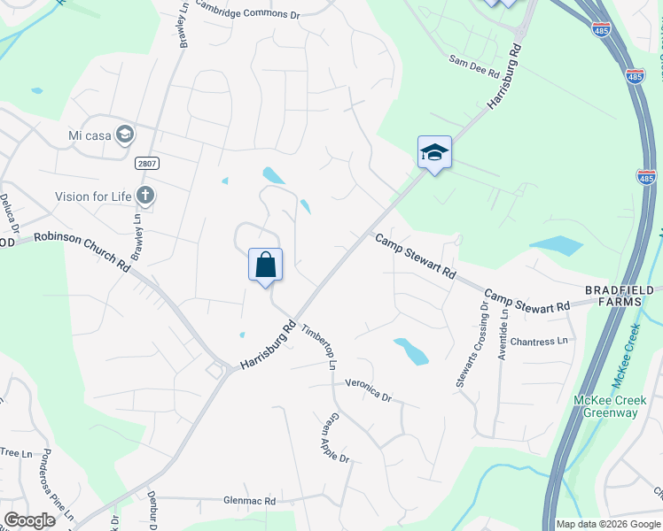 map of restaurants, bars, coffee shops, grocery stores, and more near 9829 Harrisburg Road in Charlotte