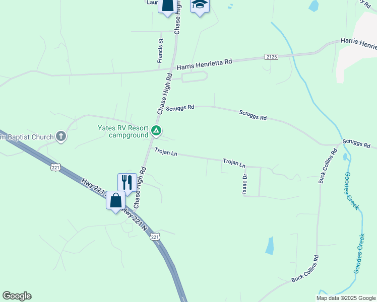 map of restaurants, bars, coffee shops, grocery stores, and more near 203 Trojan Lane in Forest City