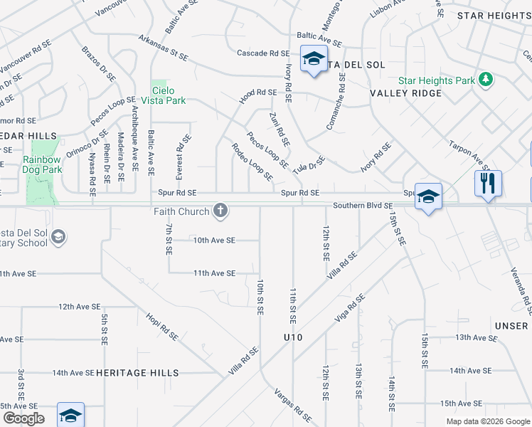 map of restaurants, bars, coffee shops, grocery stores, and more near 1000 10th Street Southeast in Rio Rancho