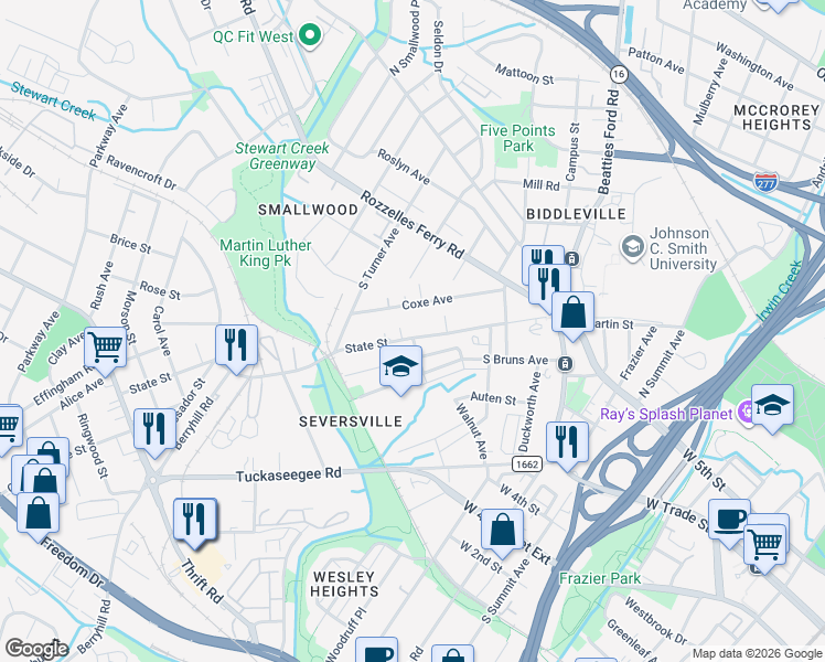 map of restaurants, bars, coffee shops, grocery stores, and more near in Charlotte