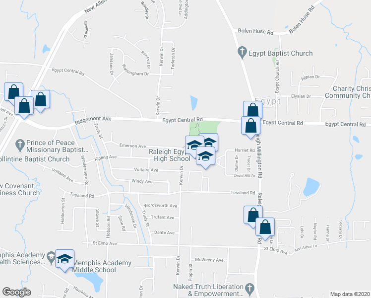 map of restaurants, bars, coffee shops, grocery stores, and more near 4225 Kerwin Drive in Memphis