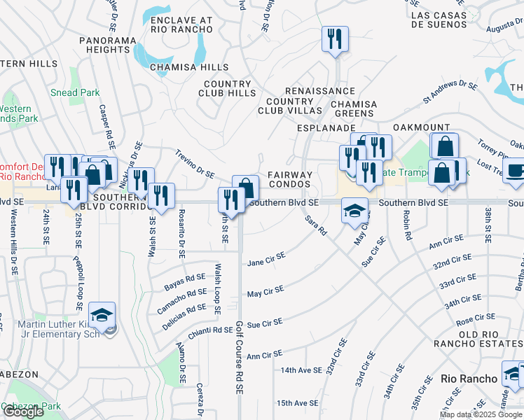 map of restaurants, bars, coffee shops, grocery stores, and more near 3002 Southern Boulevard Southeast in Rio Rancho