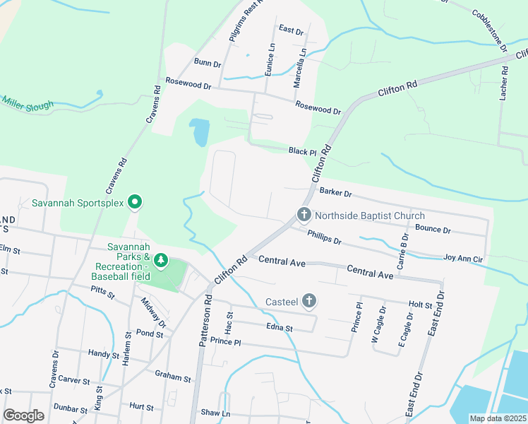 map of restaurants, bars, coffee shops, grocery stores, and more near 100 Garey Loop in Savannah
