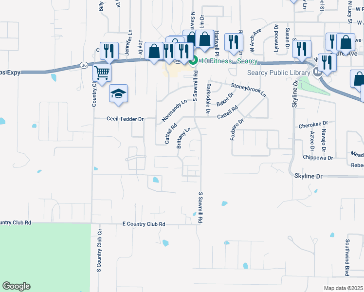 map of restaurants, bars, coffee shops, grocery stores, and more near 2311 Orleans Place in Searcy