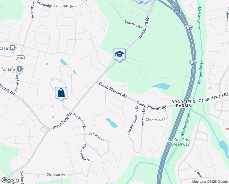 map of restaurants, bars, coffee shops, grocery stores, and more near 5513 Camp Stewart Road in Charlotte