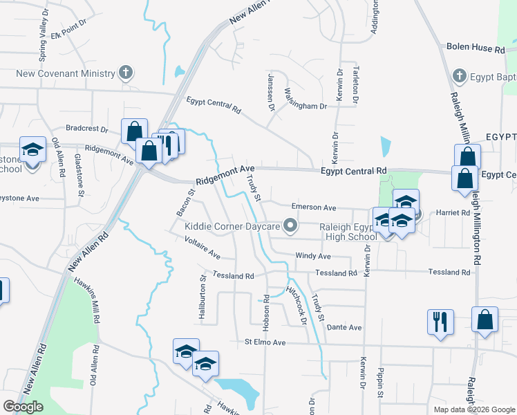 map of restaurants, bars, coffee shops, grocery stores, and more near 4235 Trudy Street in Memphis