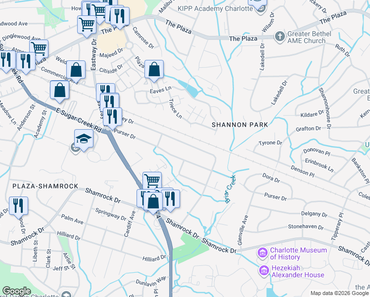map of restaurants, bars, coffee shops, grocery stores, and more near in Charlotte