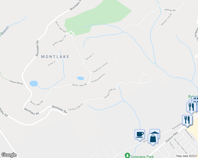 map of restaurants, bars, coffee shops, grocery stores, and more near 8914 Winding Bluff Road in Soddy-Daisy