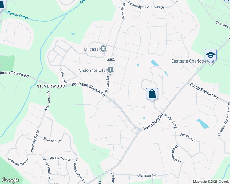 map of restaurants, bars, coffee shops, grocery stores, and more near 9500 Williamsgate Lane in Charlotte