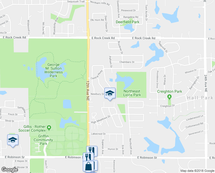 map of restaurants, bars, coffee shops, grocery stores, and more near 1820 Broone Drive in Norman