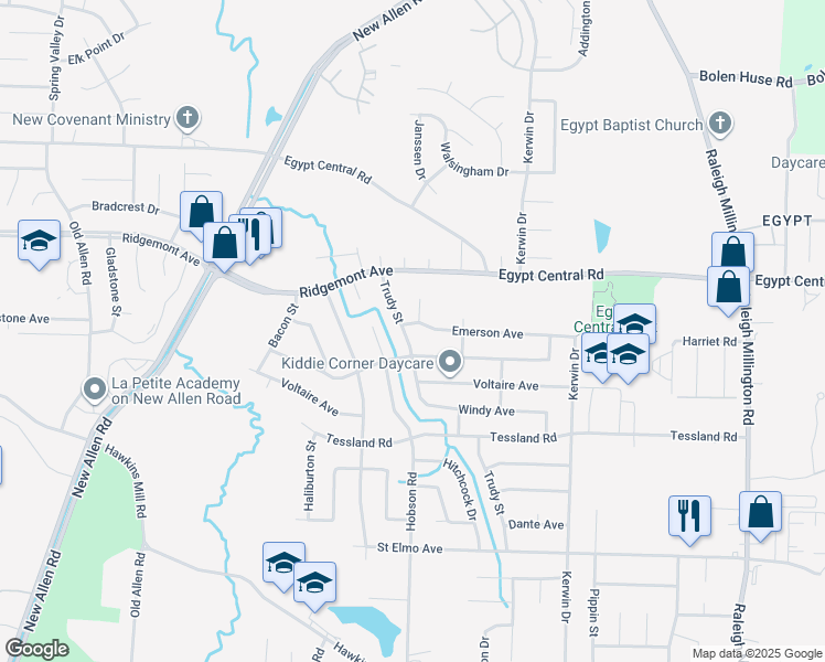 map of restaurants, bars, coffee shops, grocery stores, and more near 4222 Trudy Street in Memphis