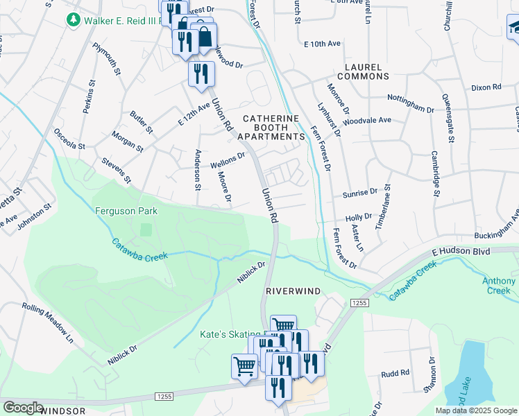 map of restaurants, bars, coffee shops, grocery stores, and more near 1717 Union Road in Gastonia