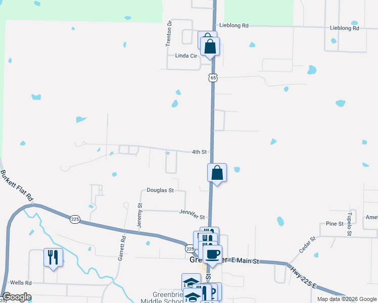 map of restaurants, bars, coffee shops, grocery stores, and more near 14 4th Street in Greenbrier
