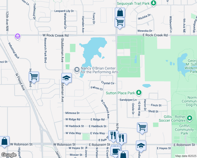 map of restaurants, bars, coffee shops, grocery stores, and more near 211 Skylark Court in Norman