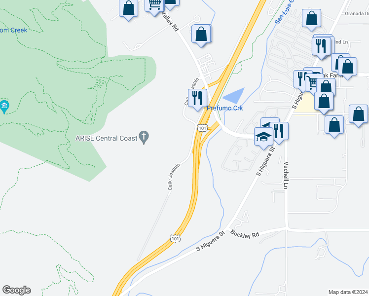 map of restaurants, bars, coffee shops, grocery stores, and more near 1695 Calle Joaquin in San Luis Obispo