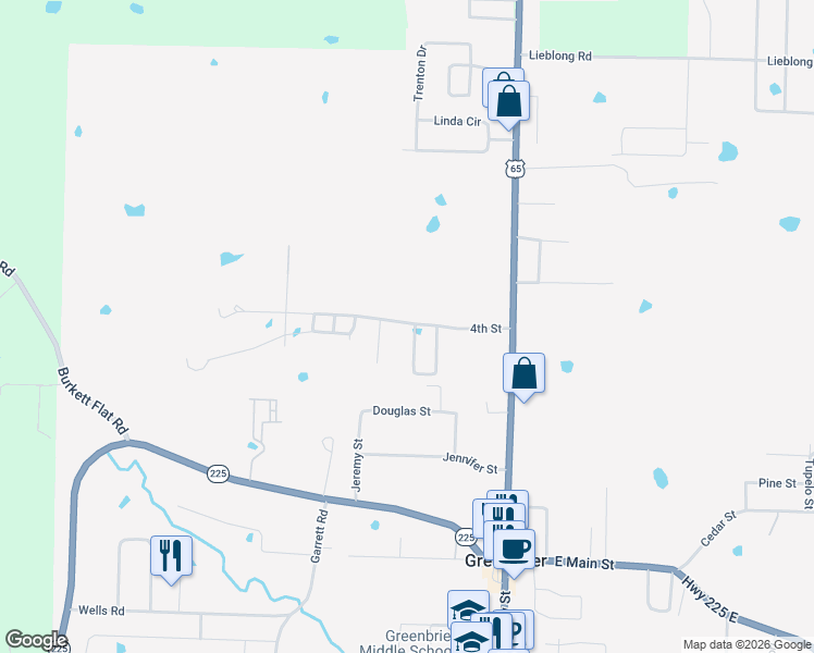 map of restaurants, bars, coffee shops, grocery stores, and more near 15-01 4th Street in Greenbrier