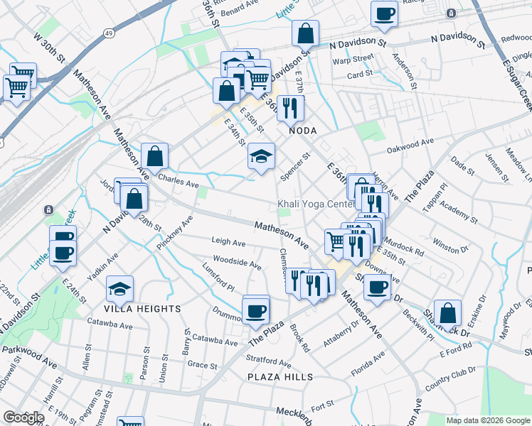map of restaurants, bars, coffee shops, grocery stores, and more near 3001 Clemson Avenue in Charlotte