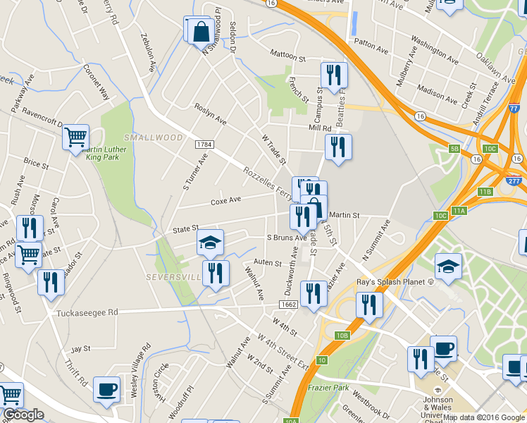 map of restaurants, bars, coffee shops, grocery stores, and more near 1707 Sumter Avenue in Charlotte