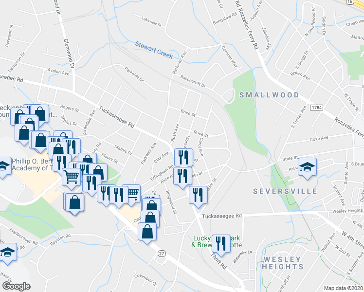 map of restaurants, bars, coffee shops, grocery stores, and more near in Charlotte