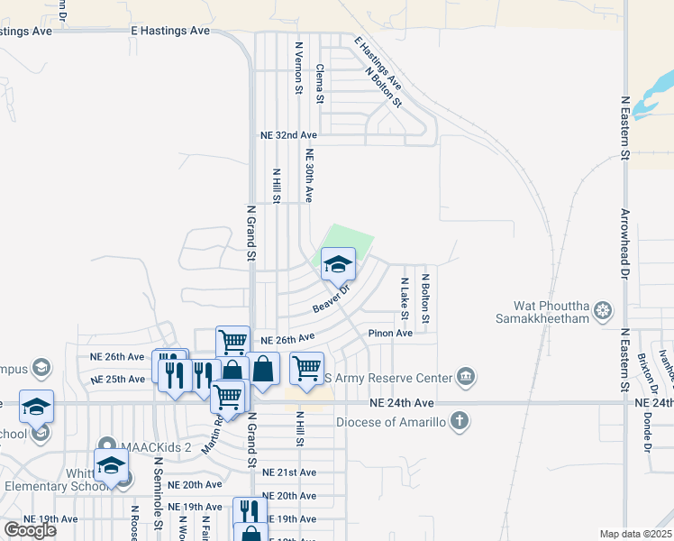 map of restaurants, bars, coffee shops, grocery stores, and more near 4011 Beaver Drive in Amarillo