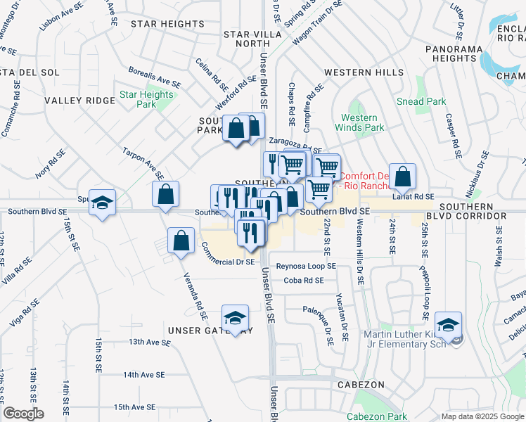 map of restaurants, bars, coffee shops, grocery stores, and more near in Rio Rancho