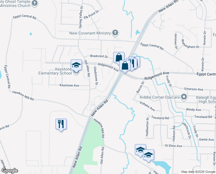 map of restaurants, bars, coffee shops, grocery stores, and more near 3416 Keystone Avenue in Memphis