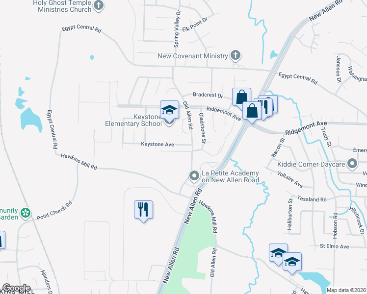 map of restaurants, bars, coffee shops, grocery stores, and more near 3351 Keystone Avenue in Memphis