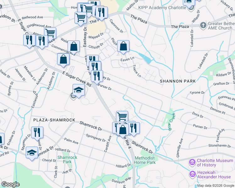 map of restaurants, bars, coffee shops, grocery stores, and more near in Charlotte