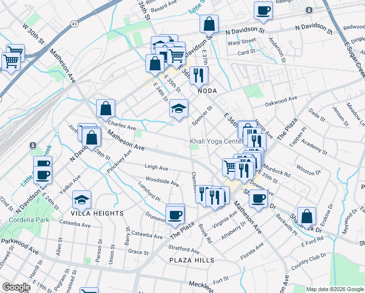 map of restaurants, bars, coffee shops, grocery stores, and more near 3001 Clemson Avenue in Charlotte