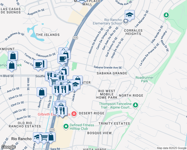 map of restaurants, bars, coffee shops, grocery stores, and more near 209 Buena Vista Court Southeast in Rio Rancho