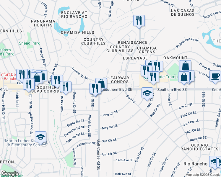 map of restaurants, bars, coffee shops, grocery stores, and more near 3002 Southern Boulevard Southeast in Rio Rancho